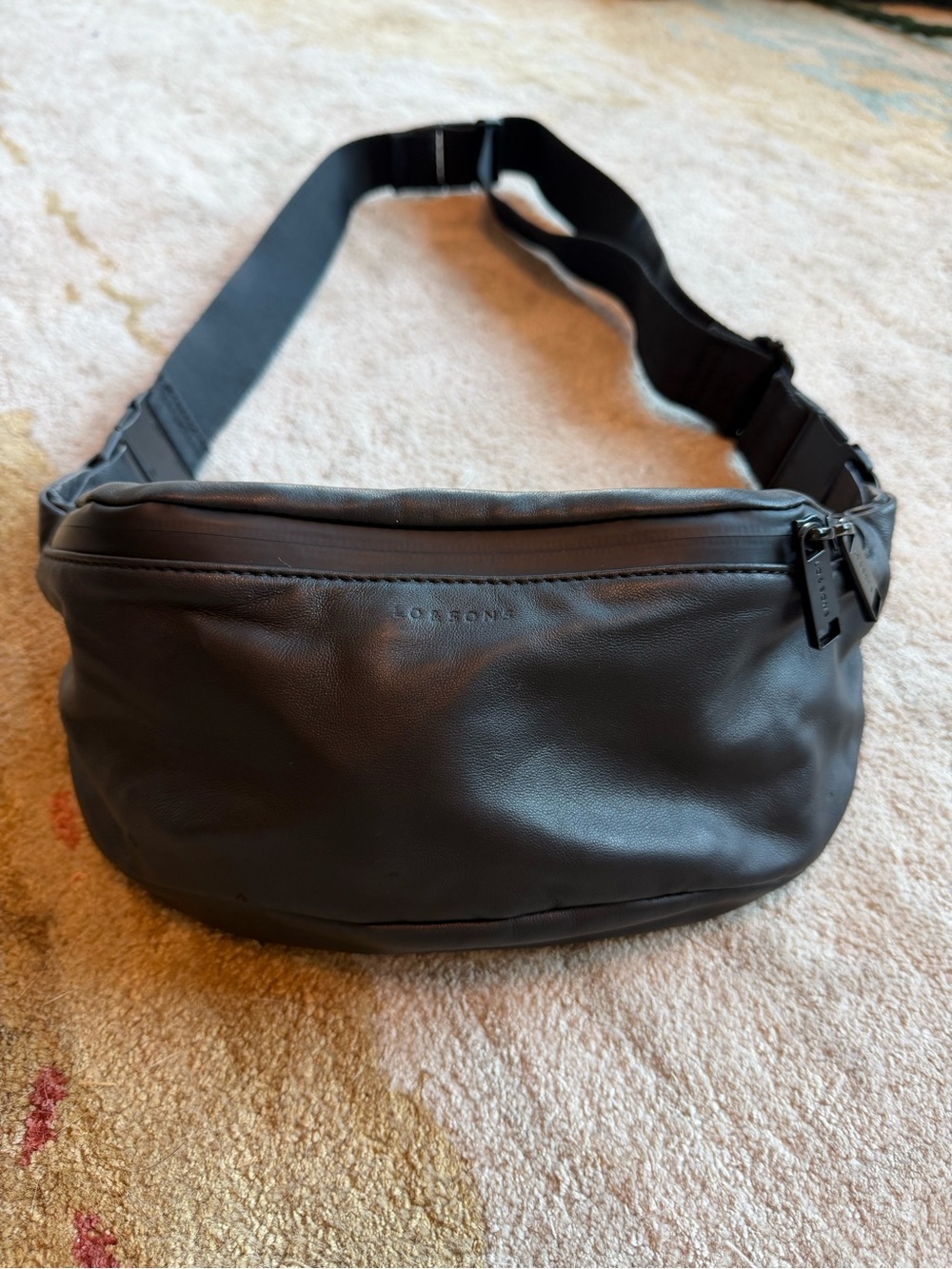 Lo and Sons Black Leather Belt Bag with Adjustable Strap